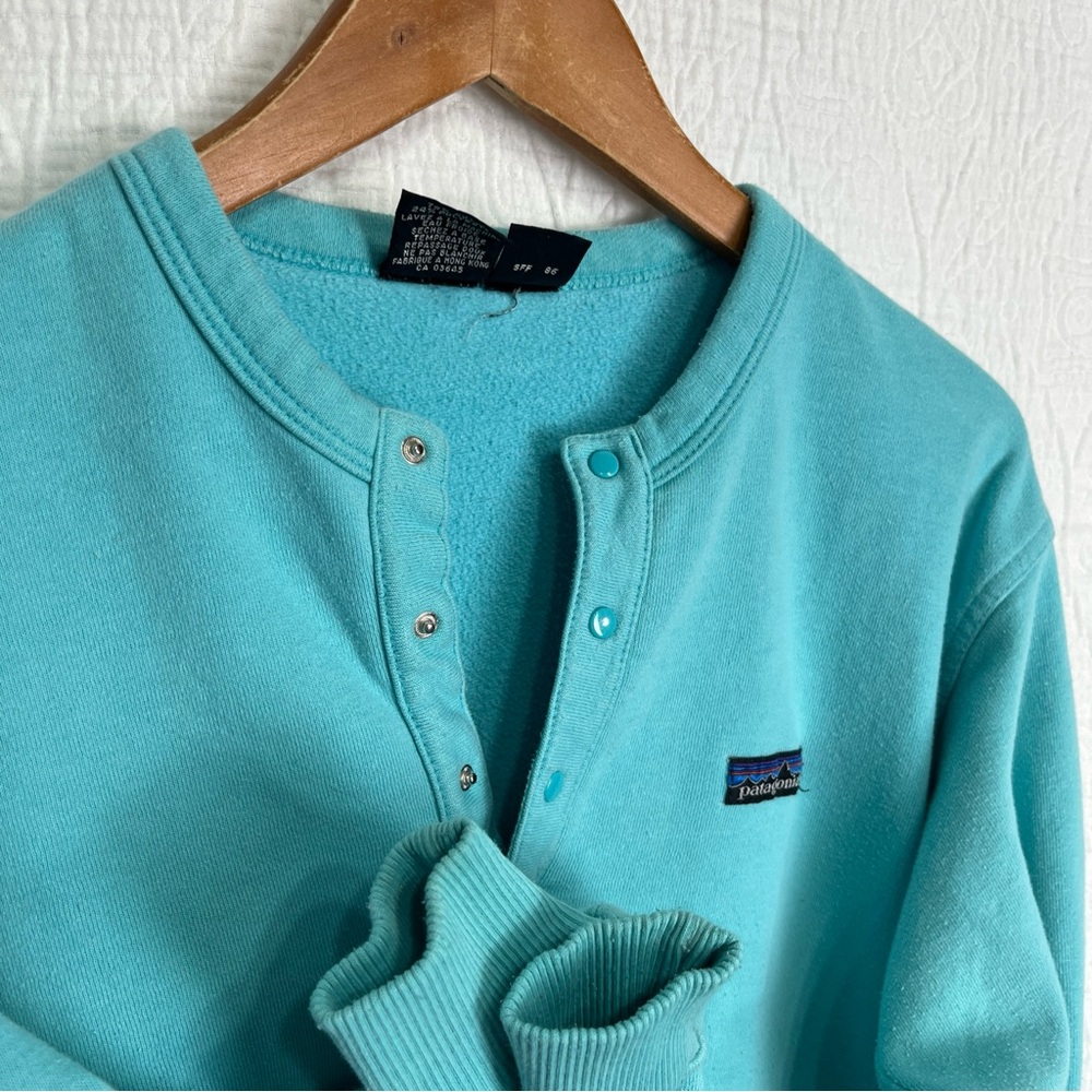 Vintage 86 Patagonia Womens 9 10 Sweatshirt Henley Snap Crew Pullover Blue Top - Picture 6 of 16